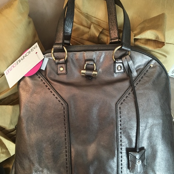 Authentic YSL Metallic Oversize Muse Gunmetal